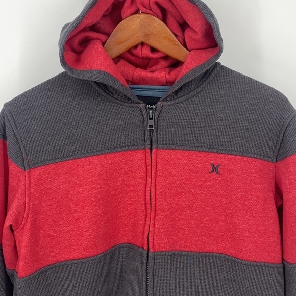 Hurley Full Zip Hoodie Sweatshirt Red Gray Jacket Boys L - Picture 3 of 7